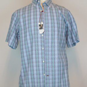 Daniel Cremieux Short-Sleeve Cotton Checkered Print Button Down Shirt M  NWT